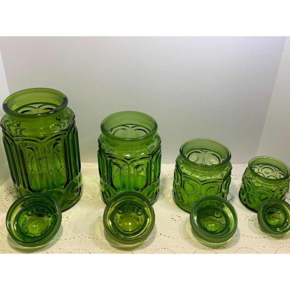 Vintage LE Smith Moon and Star Green Glass Canister Set 4 Piece Apothecary Jars - Picture 10 of 16